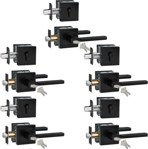 Miniatura 31 de Manija de Puerta de Paso (Sin Cerradura), Mango Cuadrado Interior de Servicio Pesado para Pasillo y Closet, Negro Mate, Reversible para Diestros