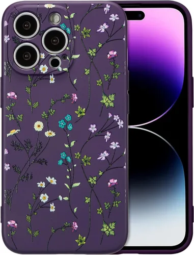 Miniatura 53 de RALEAVO Funda Floral para iPhone 12, Cubierta de Silicona Líquida con Bonito Patrón de Rama de Flores para Niñas y Mujeres, Funda Protectora de Goma