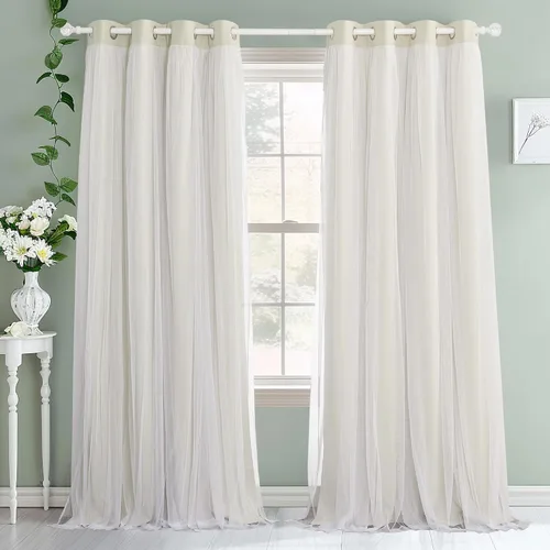 Miniatura 2 de PONY DANCE Cortinas de Doble Capa - Cortinas Opacas de 63 Pulgadas de Largo, Diseño con Ojales en la Parte Superior, Paneles Transparentes Blancos