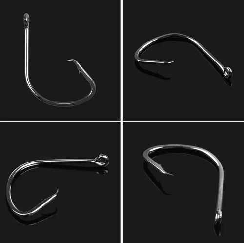 Miniatura 6 de Ganchos circulares de pesca de acero de alto carbono compensados para bagre, anzuelos de pesca para trucha lubina, agua dulce y salada