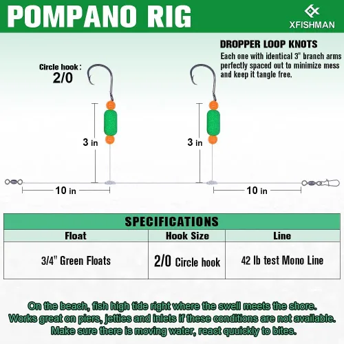 Miniatura 4 de Aparejos Pompano para Pesca de Surf en Agua Salada con Gancho de Doble Círculo y Espacio Amplio - Juego de 6 Accesorios de Pesca de Surf Paquete