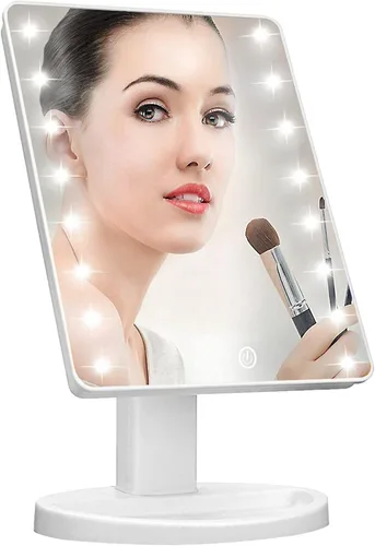 KOOKIN Espejo de maquillaje iluminado con 16 luces LED, rotación de 180 grados, espejo de maquillaje iluminado, pantalla táctil, brillo ajustable,