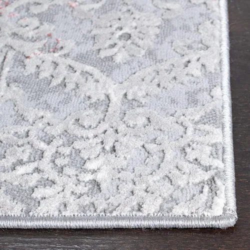 Miniatura 2 de SAFAVIEH Meadow Collection - Alfombra decorativa de 2 x 5 pies, gris claro y rosa, diseño abstracto moderno, no desprende pelusa y de fácil cuidado