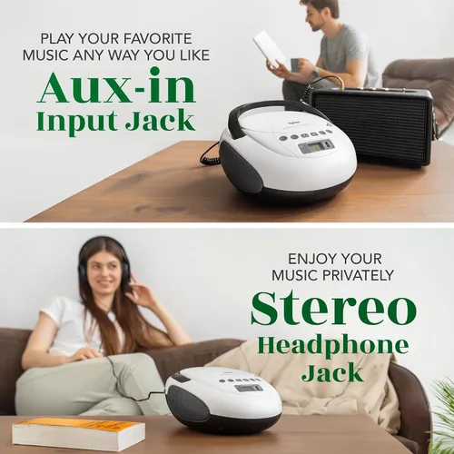 Miniatura 6 de Tyler Reproductor de CD portátil Boombox con radio FM, Bluetooth y puerto USB Sonido estéreo claro Compatible con CD-R/RW y MP3 CDs Entrada