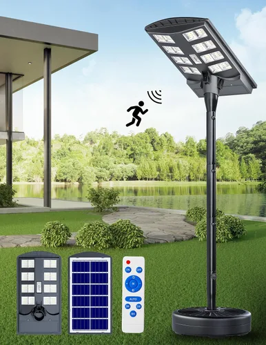 Miniatura 9 de JAYNLT Luces solares de calle de 4000 W para exteriores con poste de 118 pulgadas de alto, 3000 K/4000 K/6500 K 300000 LM, lámparas solares de pie