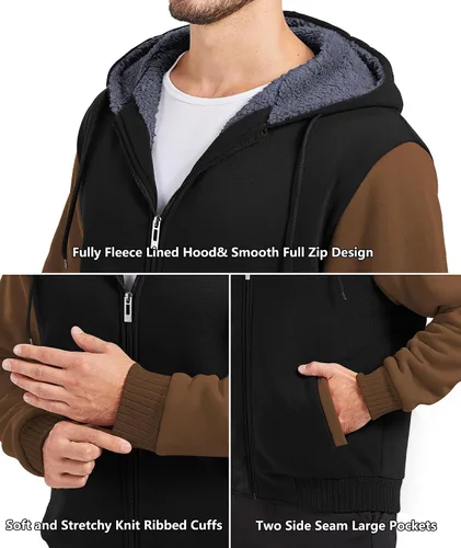 Miniatura 9 de GEEK LIGHTING Sudadera con capucha y cremallera para hombre, forro polar, chaqueta gruesa con capucha para invierno, cálida sudadera atlética