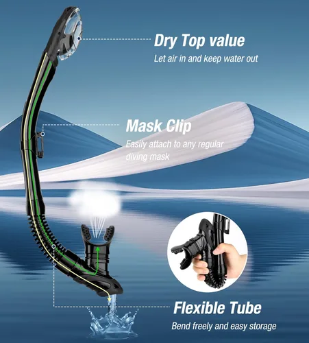 Miniatura 3 de Aegend - Esnórquel seco para buceo para adultos y jóvenes - Equipo de snorkel con válvula seca superior, perfecto para snorkel, buceo libre, Negro
