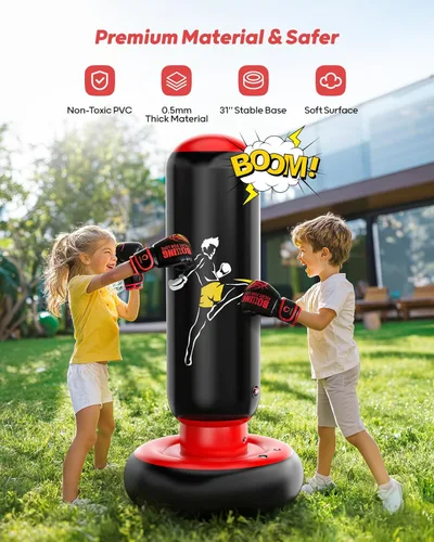 Miniatura 4 de QPAU Kids Punching Bag Toy with Boxing Gloves, 66 Inch Larger Stable Kids Inflatable Boxing Bag Set, Gifts for Boys & Girls Age 6-12, for Practicing