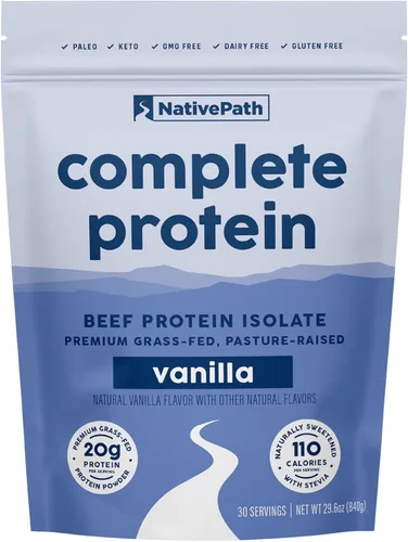 NativePath Proteína de carne de res de vainilla en polvo – 0.71 onzas de proteína, 30 porciones – Alimentado con pasto, aislado criado en pastos con