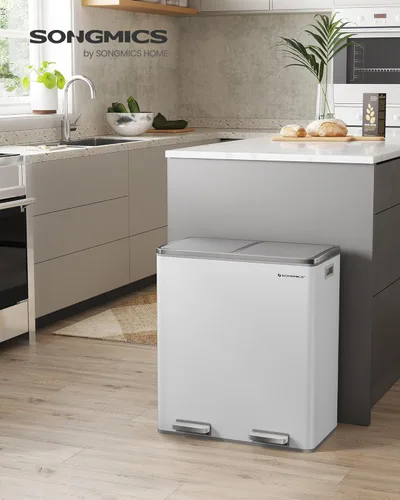Miniatura 2 de SONGMICS Bote de basura, 2 botes de basura de 8 galones (2 x 30 L) para cocina, con 15 bolsas de basura, 2 compartimentos, cubos interiores
