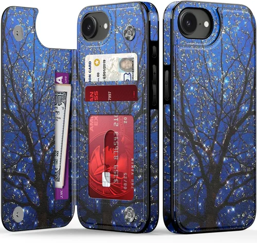 Miniatura 114 de FUNMIKO Funda tipo cartera para iPhone 13 con tarjetero, bloqueo RFID, protección de grado militar y obras de arte impresas con rayos UV, cierre