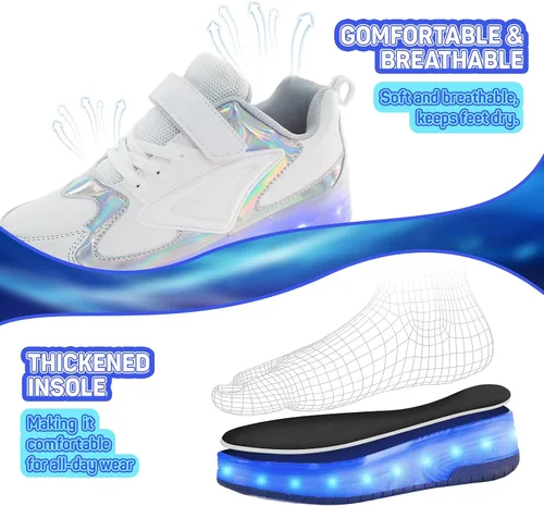 Miniatura 7 de Zapatos para niños con ruedas - 4 en 1 Zapatos con ruedas iluminados con luces LED recargables por USB para regalos de Navidad y escuela