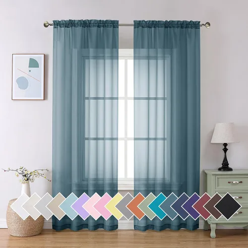 Miniatura 79 de Aiyufeng 2 paneles de cenefa transparente negra de 14 pulgadas de largo, cortinas cortas negras transparentes para dormitorio, cortinas de cocina