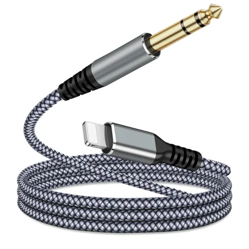 [Certificado MFi] Cable estéreo TRS de audio Lightning a 1/4 de pulgada, adaptador Lightning de 4 pies a 0.250 in, compatible con i-Pad, i-Phone