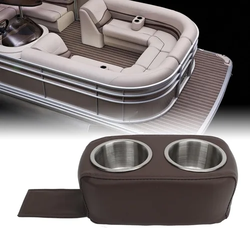 Miniatura 5 de Portavasos para barco, organizador portátil para barco con doble soporte de acero inoxidable, soporte doble para bebidas de pontón impermeable