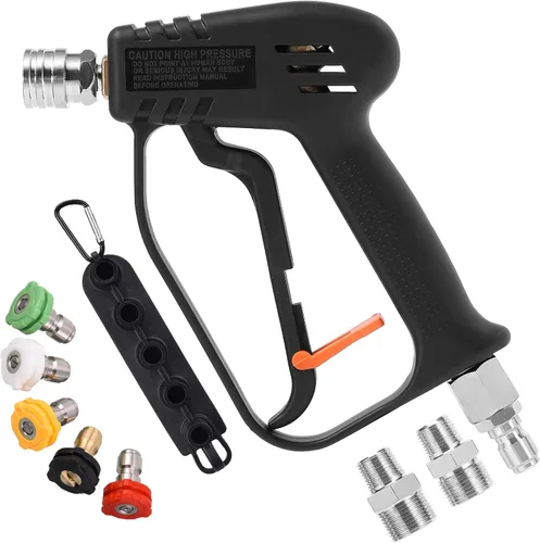 JOEJET Pistola de lavadora de alta presión con giro, pistola corta de lavadora eléctrica con 5 puntas de boquilla de pulverización, enchufe de