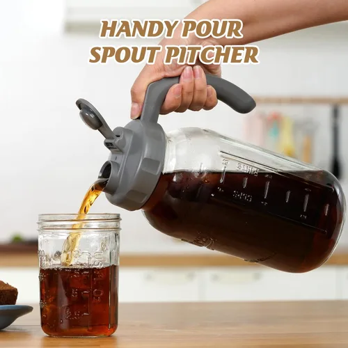 Miniatura 2 de SOLIGT Jarra de vidrio con tapa abatible de boca ancha y boquilla de vertido, tapa hermética con asa, 64 oz (2 cuartos / 1.9 litros), gris oscuro
