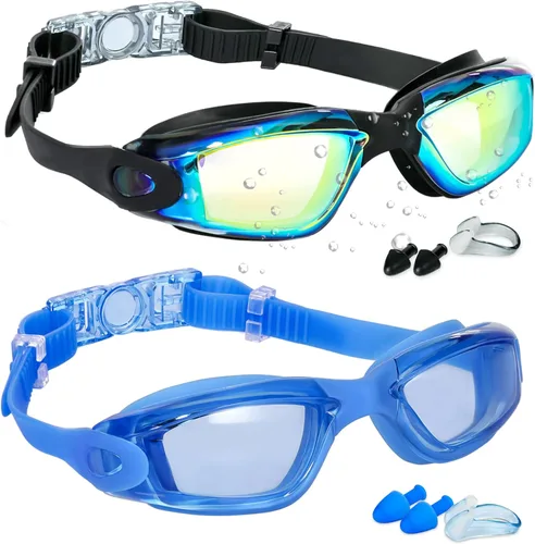 Miniatura 16 de EWPJDK Gafas de natación – Paquete de 2 gafas de natación antivaho sin fugas para adultos, mujeres y hombres Aqua & Bright Rose