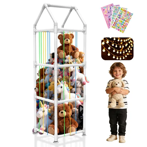 Miniatura 9 de Almacenamiento de Animales de Peluche con Ventosas, Soporte de Animales de Peluche ABS Mejorado, Organizador de Almacenamiento de Juguetes con Blanco