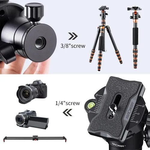 Miniatura 5 de K&F Concept Cabezal de bola de trípode de metal de 0.984 in, rotación de 360 grados, panorámica con placa de liberación rápida de 1/4 de pulgada