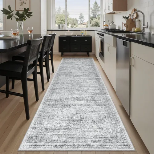 Miniatura 187 de Alfombra de pasillo Soalmost 2'6" x 10' lavable, alfombra antideslizante para cocina, baño, lavandería, alfombras vintage ultra delgadas para Beige