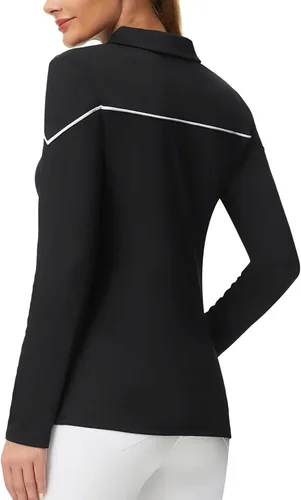 Miniatura 7 de JACK SMITH Polo de golf para mujer, ajuste seco, UPF 50+, manga larga, con cremallera, ajuste delgado, atlético, con soporte para camiseta