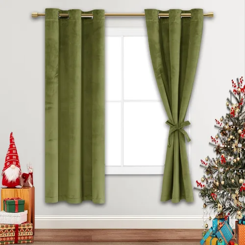 Miniatura 144 de JIUZHEN - Cortinas de terciopelo gris de 63 pulgadas opacas para sala de estar - Cortinas gruesas de terciopelo con ojales para ventana