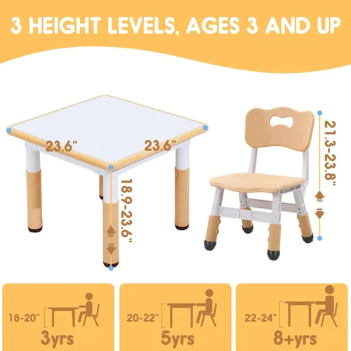 Miniatura 5 de Juego de mesa y silla para niños con patas antideslizantes ajustables seguras para niños pequeños, escritorio a prueba de actividades y graffiti