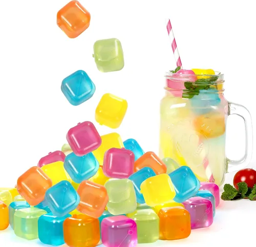 Miniatura 10 de Cubos de hielo de plástico reutilizables, paquete de 25 cubos de hielo coloridos recongelables para bebidas, whisky, vodka o café, cubos de hielo