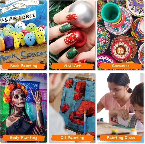 Miniatura 6 de Halobios Juego de 100 pinceles de pintura para pintura acrílica, 50 piezas planas y 50 pinceles redondos, pinceles de pintura para niños y adultos