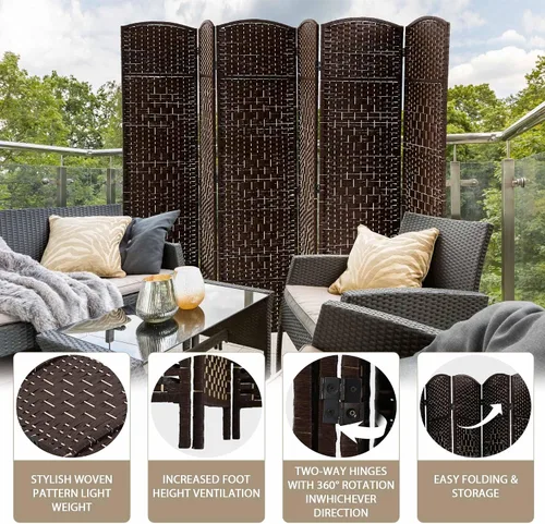 Miniatura 6 de Divisor de habitación plegable de 6 pies con fibra tejida de diamante, divisores de habitación portátiles para interiores y separadores para Marrón