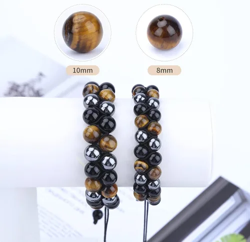 Miniatura 7 de Pulsera Hecha a Mano de Triple Protección 10mm de Hematita Obsidiana Negra Ojo de Tigre con Piedras de Cristal de Curación para Hombres y Mujeres