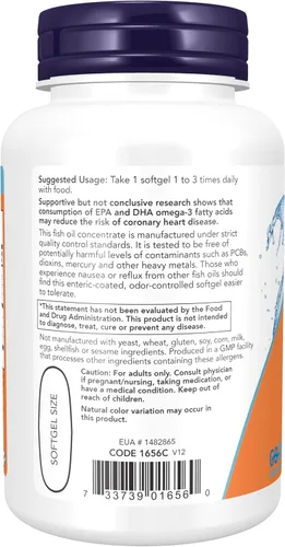 Miniatura 3 de NOW Suplementos, Omega-3 180 EPA / 120 DHA, revestimiento entérico, apoyo cardiovascular*, 90 cápsulas blandas