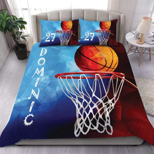 Miniatura 8 de Juego de ropa de cama personalizado de baloncesto tamaño individual, edredón deportivo personalizado con nombre y número para habitación de niños