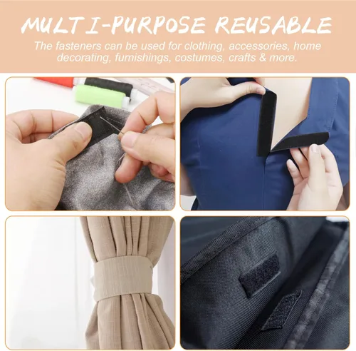 Miniatura 4 de Cinta para coser para ropa y telas, tiras de gancho y bucle trasero no adhesivas, sustituto de broches y botones, tiras cortadas a longitud