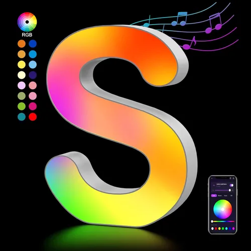 Miniatura 11 de OJQ Letras LED Iluminadas con Música Sincronizada de Letras del Alfabeto Coloridas - Luz de Dormitorio con Cambio de Color - Regalos de Cumpleaños