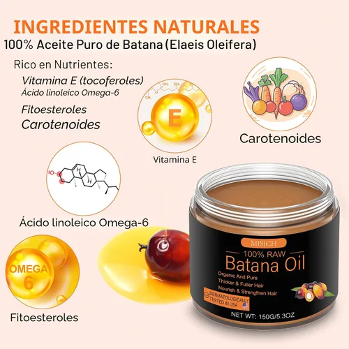 Miniatura 5 de MISICH Aceite de batana crudo para el crecimiento del cabello, pasta de aceite de Botana 100% natural puro de Honduras, mascarilla orgánica sin
