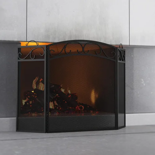 Miniatura 3 de Fire Beauty Pantalla de chimenea 3 paneles con asas de hierro forjado 51 pulgadas (L) x31 (H) Cubierta protectora de chispas (negro)