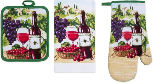 Miniatura 21 de Juego de ropa de cocina estampada Coffee Time de 3 piezas, 1 toalla de algodón, 1 agarradera, 1 guante de horno con lazo para colgar, material 100%