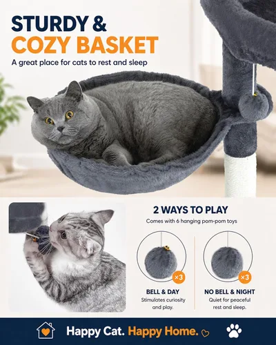 Miniatura 5 de Torre de árbol para gatos de varios niveles para gatos de interior, torre de escalada XL de 67 pulgadas de alto con 3 plataformas grandes, postes