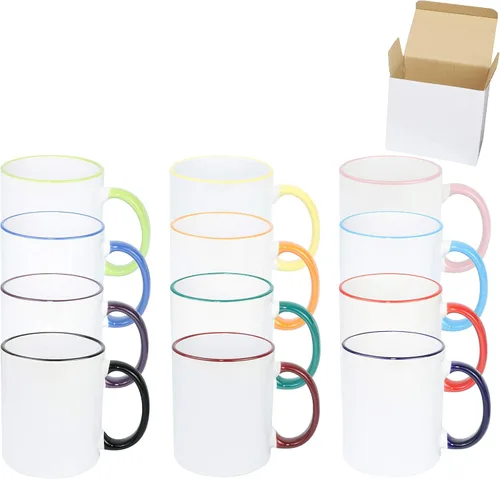 Miniatura 6 de Taza de café de cerámica de 11.0 onzas para sublimación, embalada en caja blanca 12 colores mezclados