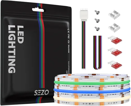 Miniatura 20 de SEZO RGBW COB LED Tira de luces RGB+blanco cálido 3000K 16.4FT/5M DC12V 896LEDs/m 0.472 in ancho FCOB RGBWW Flexible de alta densidad Uniforme Cinta