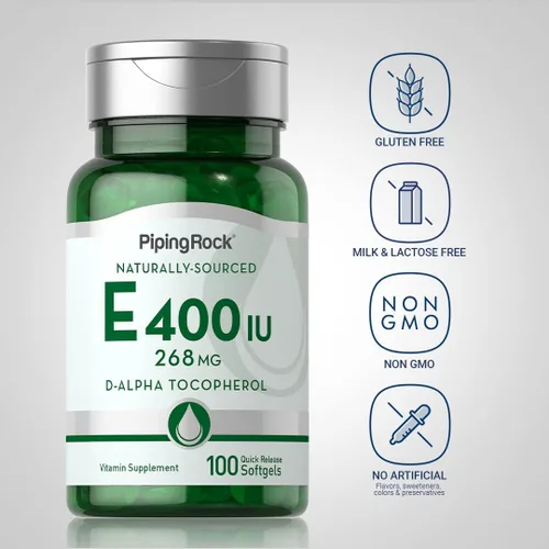Miniatura 3 de Piping Rock Cápsulas de cápsulas blandas de vitamina E de 400 UI 268 mg 100 píldoras D-alfa tocoferol Suplemento sin OMG, sin gluten