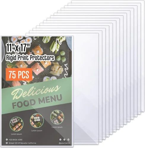 Miniatura 12 de Henoyso 50 protectores rígidos de impresión de 11 x 17 pulgadas, protectores de páginas de plástico duro resistente, soporte de menú de cristal