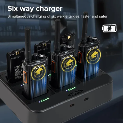 Miniatura 2 de Retevis RB37 Walkie Talkies Bluetooth con cargador de 6 vías, radio inalámbrica de dos vías con auricular, linterna, 2000 mAh para 21 horas, tipo C