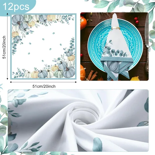 Miniatura 2 de Qeeenar 12 piezas de servilletas de tela de otoño 20 x 20 pulgadas, servilletas de calabaza azul, para Acción de Gracias, otoño, cosecha, calabaza