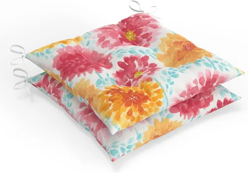 Miniatura 10 de Pillow Perfect Cojín para silla de mimbre copetudo para interiores y exteriores con lazos, 2 unidades, 18.5 x 19 pulgadas, juego de pompones