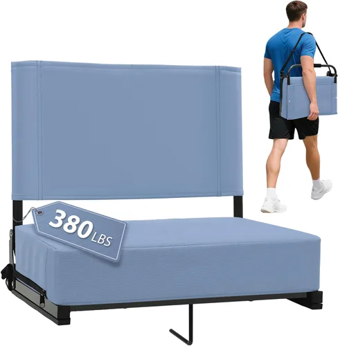 Miniatura 8 de Asientos de estadio con soporte de respaldo - Asiento de grada portátil acolchado con asa y correa para el hombro - Silla de grada de 46.7 cm