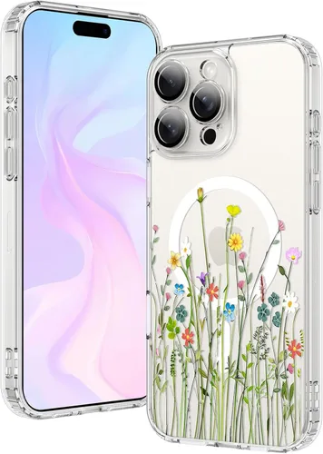 Miniatura 16 de OOK Magnetic for iPhone 17 Case Clear Pretty Flower Girls Women [Not Yellowing][Screen Protector] [ MagSafe Compatible] with Full Camera Lens