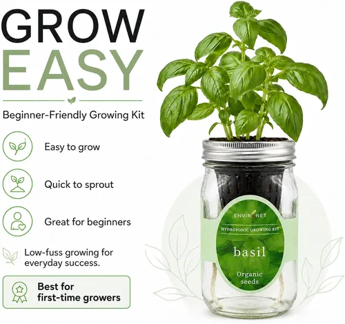 Miniatura 5 de Kit de Cultivo Hidropónico, Kit de Inicio de Jardín de Hierbas en Frasco Mason con Autoriego para Interiores, Jardín de Hierbas para Alféizar